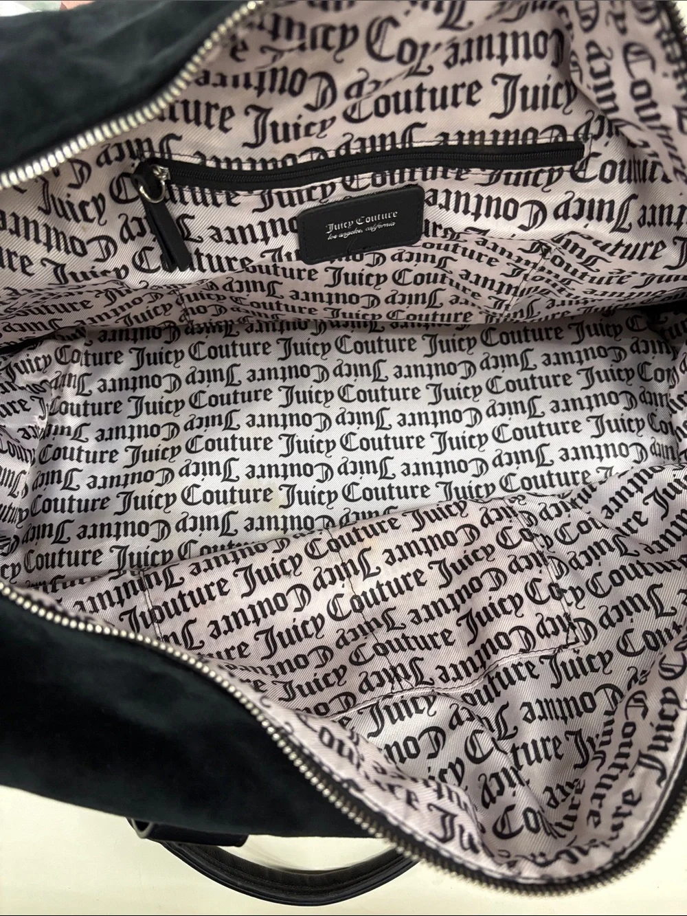 Juicy Couture Black Velour Weekender Bag with Pink Bow Charm